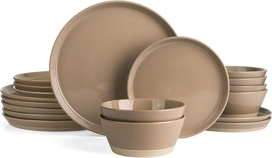 Famiware Saturn Speckled Dinnerware Sets for 6 (18 Pieces), Stoneware Plates and Bowls Dish Set - Chip and Scratch Resistant, Microwave and Dishwasher Safe, Cinnamon Brown