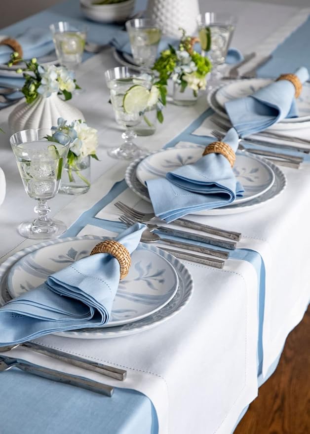 Solino Home Linen Placemats Set of 4 - Classic Hemstitch White Placemats 14 x 19 Inch - 100% Pure Linen Table Mats for Fall, Autumn, Winter, Thanksgiving, Christmas, Holiday