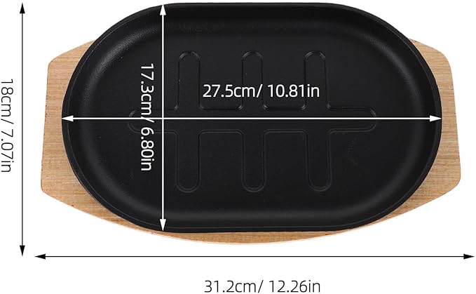 Cast Iron Flat Skillet Set: Pre-Seasoned Steak Plate with Wooden Base - Sizzling Fajita Grills Pan - Nonstick Cooking Pan for Restaurant Catering BBQ Outdoor Campfire