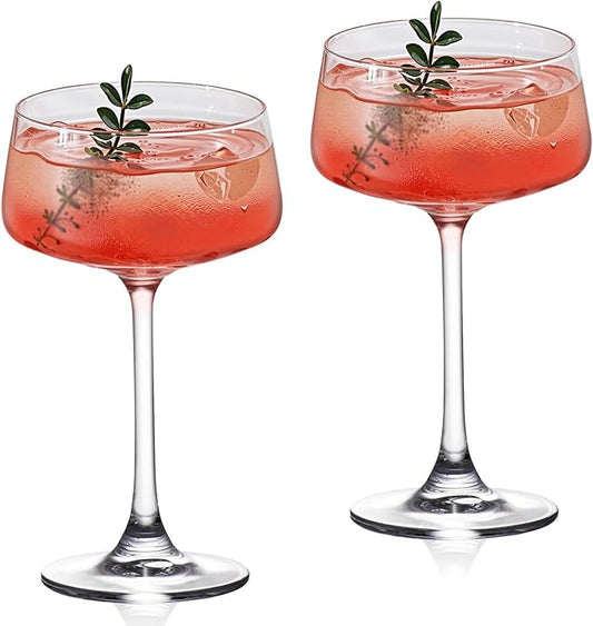 KAMMAK Coupe Glasses Set of 2, 8.9oz Crystal Cocktail Glasses, Classic Cocktail Glassware for Espresso Martini, Margarita, Manhattan, Modern Bar Drinkware for Party, Beach, Anniversary