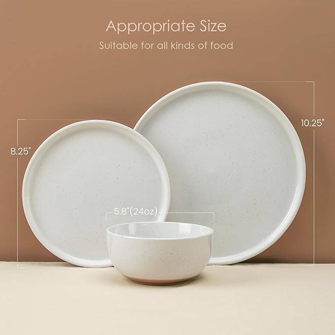 12 Pieces Farmhouse Stoneware Dinnerware Sets, Speckled Ceramic Plates and Bowls Set, Matte Terracotta Underside Ceramic Dishes Set for 4, Scratch Resistant Microwave & Dishwasher Safe (Autumn Melody)