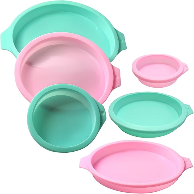 6 Pcs Silicone Round Cake Mold Set, 4+6+8 Inch Silicone Cake Pans for Layer Cake, Rainbow Cake, Resin Coaster, Pizza Crust and Pie