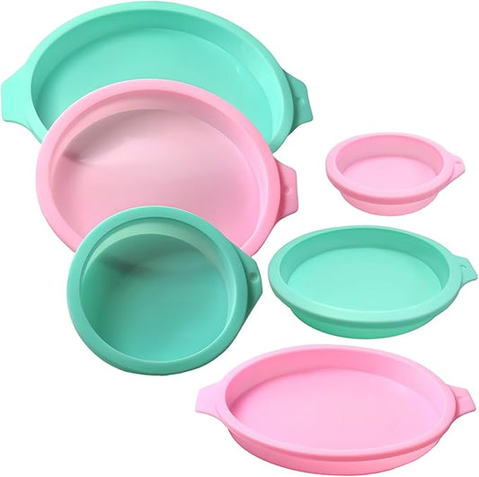 6 Pcs Silicone Round Cake Mold Set, 4+6+8 Inch Silicone Cake Pans for Layer Cake, Rainbow Cake, Resin Coaster, Pizza Crust and Pie