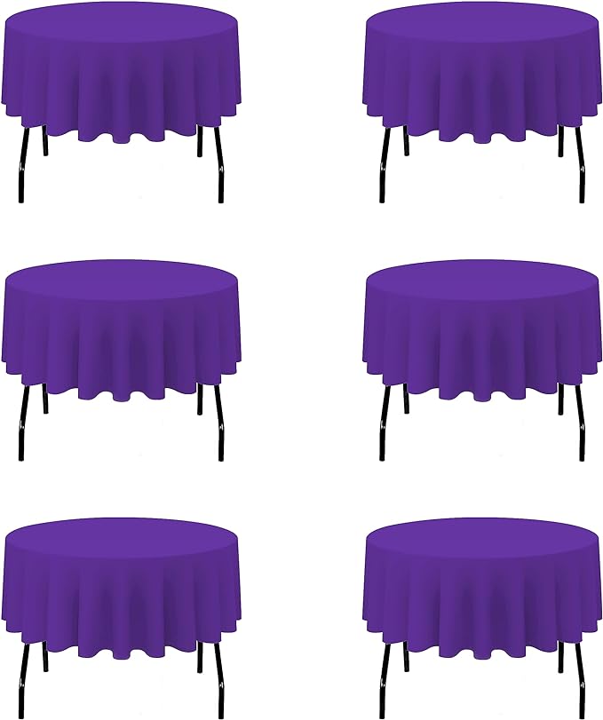 BRILLMAX 6 Pack Purple 70 Inch Round Tablecloths Fit 30" to 54" Tables (8-20" Drop) - Circle Bulk Linen Polyester Fabric Washable Cloth Cover for Wedding Reception Banquet Birthday Party Buffet