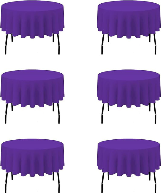 BRILLMAX 6 Pack Purple 70 Inch Round Tablecloths Fit 30" to 54" Tables (8-20" Drop) - Circle Bulk Linen Polyester Fabric Washable Cloth Cover for Wedding Reception Banquet Birthday Party Buffet