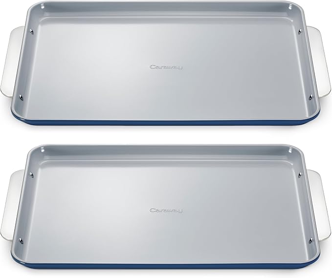 Caraway Non-Stick Ceramic Large Baking Sheet Duo - Naturally Slick Ceramic Coating - Non-Toxic, PTFE & PFOA Free - Perfect for Baking, Roasting, and More - Large (18" x 13") - Navy