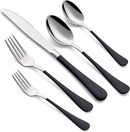 20-Piece Black Silverware Set for 4, 18/0 Stainless Steel Flatware Cutlery Utensils Set, Include Dinner Knives,Dinner Forks,Dinner Spoons,Salad Forks,Teaspoons, Elegant Gift，Dishwasher Safe