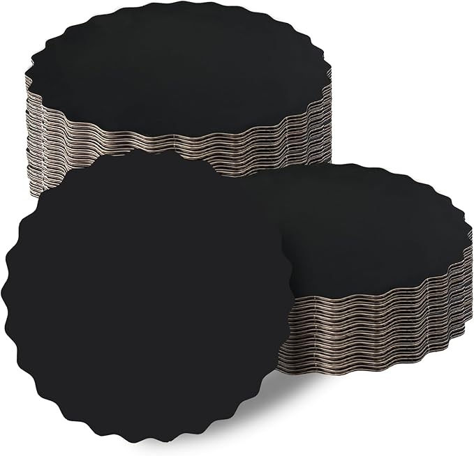 qiqee 12 Inch Black Wave Cake Boards Round 15-Packs Circles Rounds Base Food-Grade Cardboard Wave Cake Plate（Thinner But Stronger）