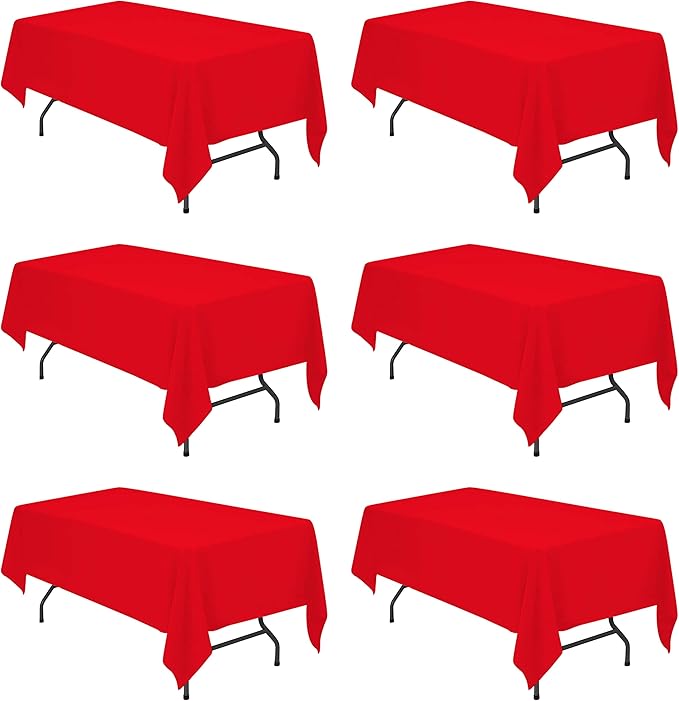 BRILLMAX 6 Pack Red Tablecloths for 6 Foot Rectangle Tables 60 x 102 Inch - 6ft Rectangular Bulk Linen Polyester Fabric Washable Cloth Cover for Wedding Reception Banquet Birthday Party