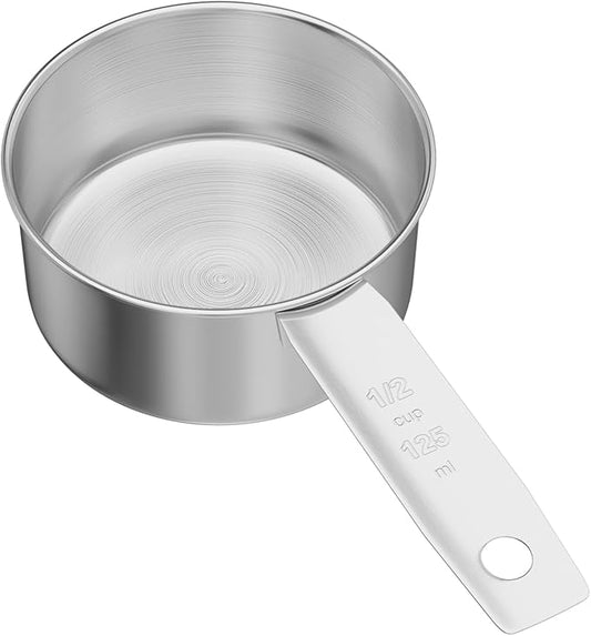 1PCS 1/2Cup(8Tbsp, 120ml, 4oz) Stainless Steel Measuring Cup, Single Metal Scoop for Wet and Dry Ingredients, Great Kitchen Gadgets for Cooking