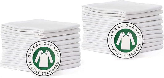 20 Pack Flour Sack Dish Towels, Organic Cotton, Hand Towels, Highly Absorbent, Tea Towels for Embroidery, Kitchen Dish Towels (White, 28x28(Set of 20))