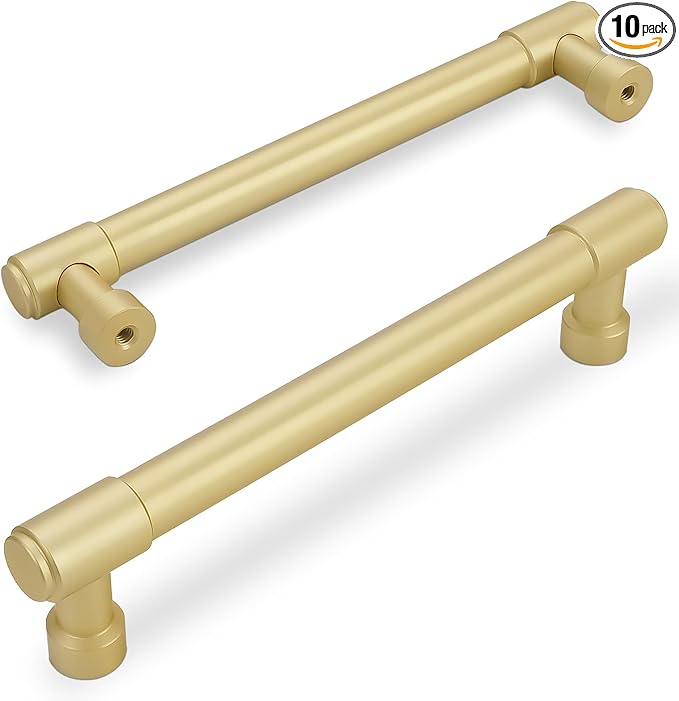 10 Pack Brushed Gold Cabinet Pulls 5 Inch(128mm) Hole Centers Kitchen Cabinet Handles Gold Drawer Pulls