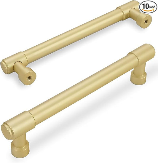 10 Pack Brushed Gold Cabinet Pulls 5 Inch(128mm) Hole Centers Kitchen Cabinet Handles Gold Drawer Pulls