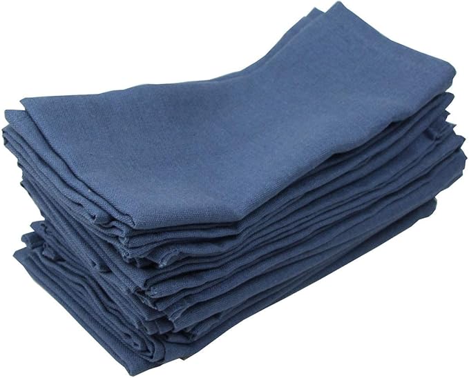 Solid Color Polyester Linen Blended Thin Dinner Cloth Napkins - Set of 12 (40 x 40 cm) - for Events & Home Use (Aegean)