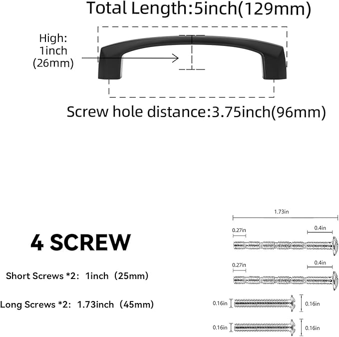 20 Pack 3-3/4 Inch(96mm) Kitchen Cabinet Handles Matte Black Cabinet Pulls Zinc Alloy Drawer Pulls Solid Kitchen Hardware