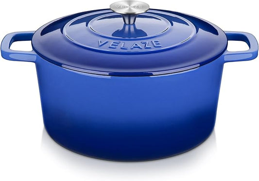 Velaze 6 QT Enameled Dutch Oven Pot with Lid, Cast Iron Dutch Oven with Dual Handles for Sourdough Bread Baking, Cooking, Non-stick Enamel Coated Cookware (Blue)
