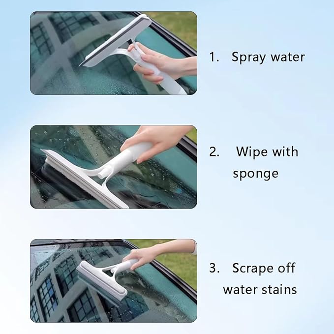 2Pcs 3 in 1 Window Cleaning Scraper, 2025 New 3 in 1 Spray Squeegee,All Purpose Window Cleaner Squeegee, for Car, Home, Kitchen Window (White+Yellow)