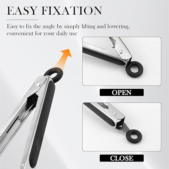 Silicone Spaghetti Spoon & Pasta Tong, Non-Stick Stainless Steel Handle Pasta Fork Set with Teeth, Food Clip for Spaghetti Noodle