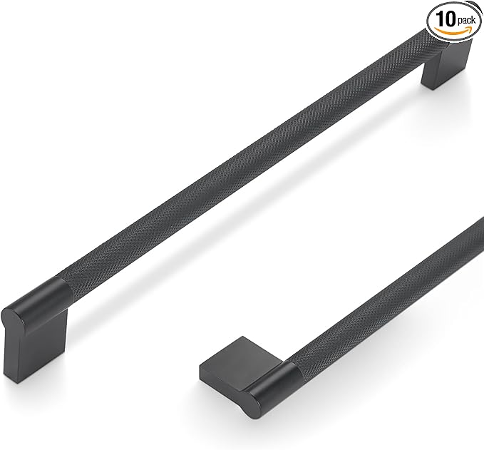 10 Pack 12-5/8 inch(320mm) Matte Black Kitchen Cabinet Handles Knurled Cabinet Pulls Black Drawer Pulls Kitchen Hardware