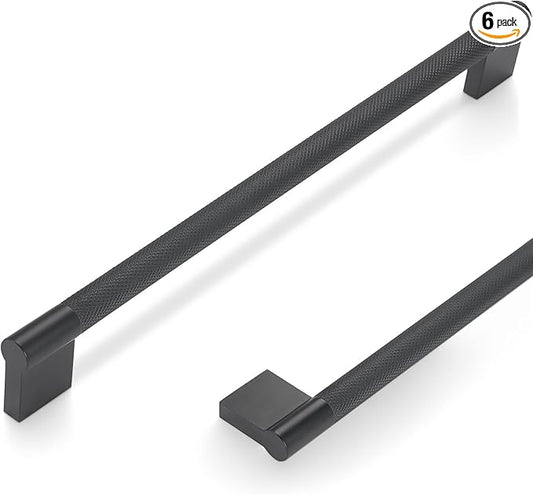 6 Pack 10 inch(254mm) Matte Black Kitchen Cabinet Handles Knurled Cabinet Pulls Black Drawer Pulls Kitchen Hardware