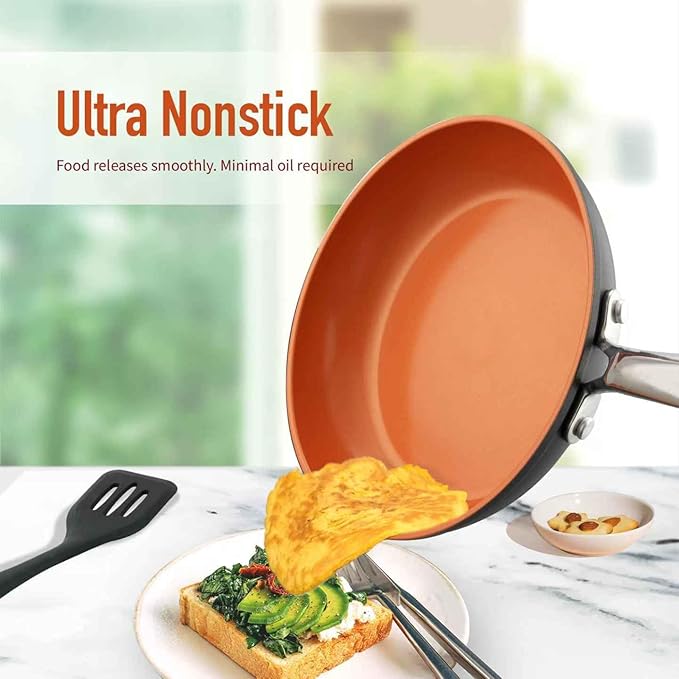 24 Pcs Pots and Pans Set Nonstick, Ceramic Cookware Sets, Kitchen Cookware Sets without PFAS, PTFE or PFOA, Compatible with All Stovetops, Oven Safe,Copper