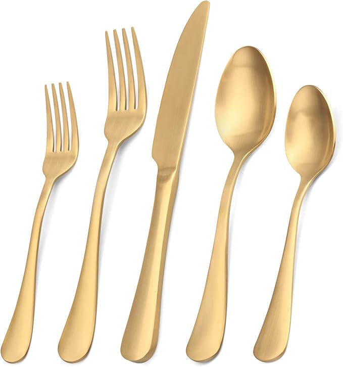 Matte Gold Silverware Set, Satin Finish 20-Piece Stainless Steel Flatware Set,Kitchen Utensil Set Service for 4,Tableware Cutlery Set for Home and Restaurant, Dishwasher Safe