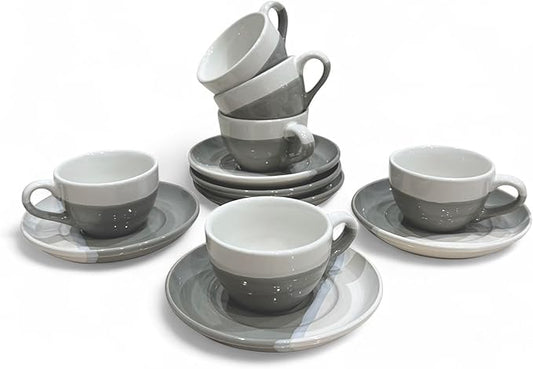 2 Ounce Espresso Cups with Saucers, Mini Ceramic Espresso Cups Set of 6, Espresso Cup Set, Coffee Mug Set for Latte, Macchiato, Demitasse Cups Set for Cafe, Microwave & Dishwasher Safe (Gray)