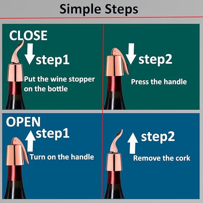 Stainless Steel Wine Bottle Stoppers with Silicone - Reusable Wine Freshness Keep,Wine Bottle Sealer Stopper, Ideal Wine Saver Accessory Gift (RoseGold2 Pack)