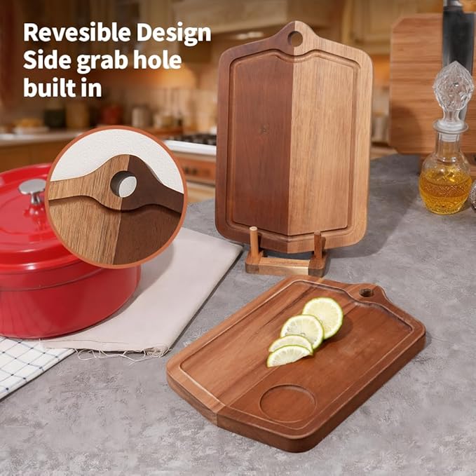 Acacia Wood Cutting Board 12 x 8 In, Wooden Cutting Boards for Kitchen Non Toxic Dishwasher Safe Non Slip, Small Cutting Board for Meat, Charcuterie, Chopping