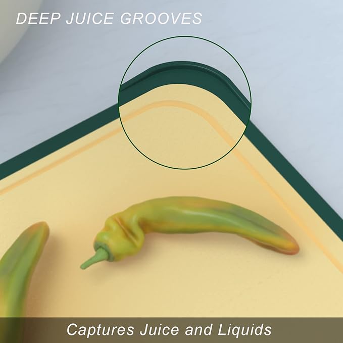 Double Sided 304 Stainless Steel Cutting Board with Self Stand Hanle, Large Plastic Chopping Board for Kitchen, Deep Juice Groove Non-slip Cooking Board, Dishwasher Safe
