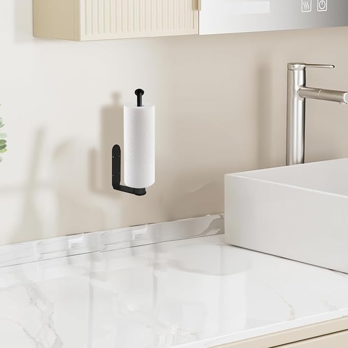 Paper Towel Holder Under Cabinet, Self-Adhesive Hanging Paper Towel Holder with Damping Effect, Under Counter Paper Roll Holder for Kitchen, Bathroom, RV