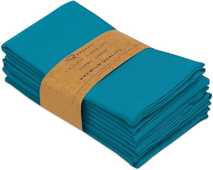 Ruvanti Cloth Napkins Set of 4, 18x18 Inches Napkins Cloth Washable, Soft, Durable, Absorbent, Cotton Blend. Table Dinner Napkins Cloth for Hotel, Lunch, Restaurant, Wedding Parties - Teal