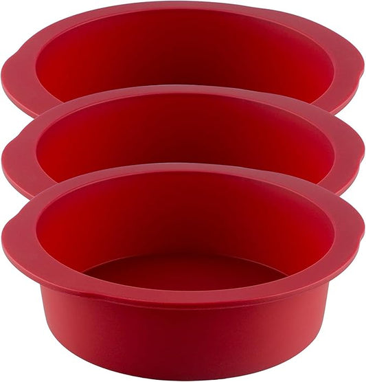 Nalchios 8 inch Silicone Round Cake Pans Set of 3, Non-stick Easy Releasing Mini Pans, Flexible BPA Free Silicone Baking Mold Pans for Layer, Mini, Pizza, Cheese, Chocolate Cake