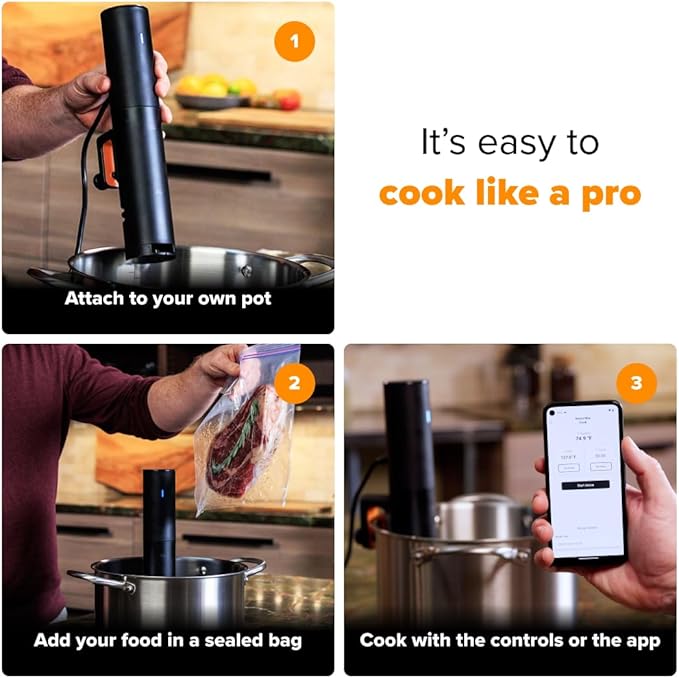 Anova Culinary Sous Vide Precision Cooker Mini, 850 Watts, Black and Orange, App Enabled, 2024 Model