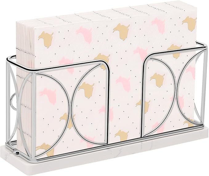 Napkin Holder with Marble Base, Guest Towel Paper Dispenser for Table, Modern Metal Napkin Stand, Ideal for All Bathroom Vanity, Kitchen Decor Accessories (Chrome, 4 Inch)
