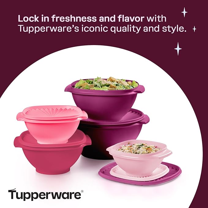Tupperware Heritage Collection, New 10 Piece Food Storage Container Set in Vintage Pink, Dishwasher Safe and BPA Free (5 Bowls, 5 Lids)