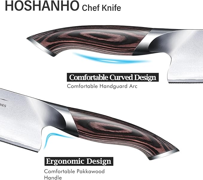 HOSHANHO Kitchen Knife in Japanese High Carbon Steel, Professional High-Class Chef's Knife 8 inch, Non-slip Ultra Sharp Cooking Knives with Ergonomic Handle
