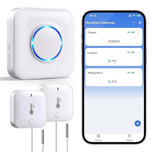 WiFi Freezer Thermometer Alarm, Freezer Alarm with App Notifications, Digital Fridge Thermometer with Loud 90dB, 2 Remote Wireless Temperature Sensors for Home Kitchen Fridge Fish Tank