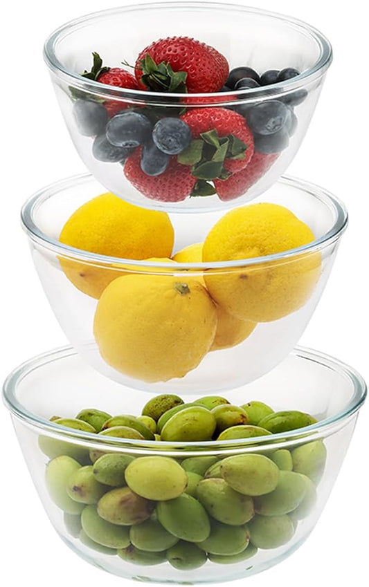 3pc Glass Mixing Bowls Sets (1.64QT, 1.16QT, 0.85QT), Nesting Mixing Bowls for Cooking Prep, Baking, Storage, Large Salad Bowls Sets-Dishwasher Microwave Freezer Safe