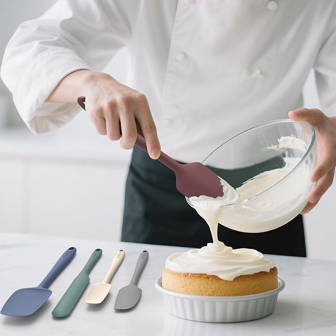 Coukre Silicone Spatula Set of 5,High Heat Resistant, Food Grade Silicone, Upgraded Extended Reinforced Handle,Dishwasher Safe, for Baking, Cooking (Pure Colorful A, Solid color)