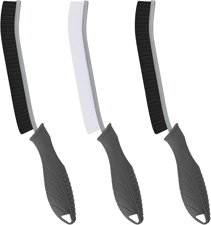 Hard Bristle Crevice Cleaning Brush - Cleaning Supplies - Grout Cleaning Brushes for Household Use - Crevice Cleaning Tool for Bathroom, Home and Kitchen (3, Grey)