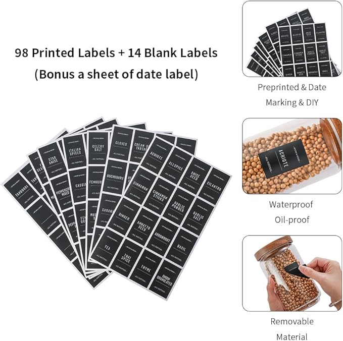 25 OZ Glass Jars 6 Pack with 112 Labels, Clear Glass Storage Containers Food Canisters with Wood Lids