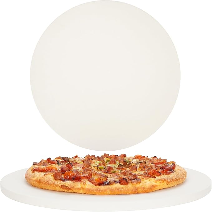 Round Pizza Stone for Grill and Oven- 16 inch Baking Stone Heavy-Duty Cordierite Pizza Stone for Bread, Cookies, Heat Proof BBQ Grilling Cooking Stone for Making Crisp Crust Pizza (White)