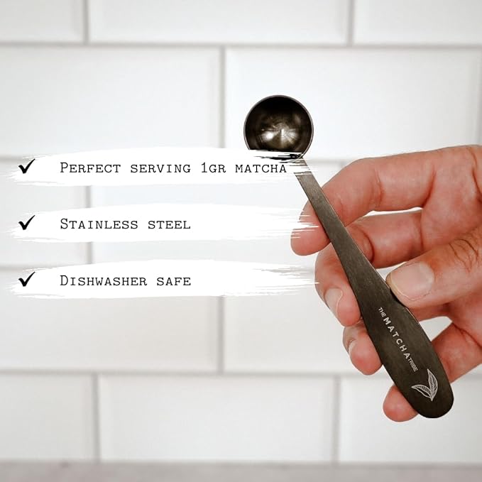 Black Matte Stainless Steel 1 Gram (1/2 Teaspoon) Matcha Measuring Spoon for Perfect Matcha Lattes.
