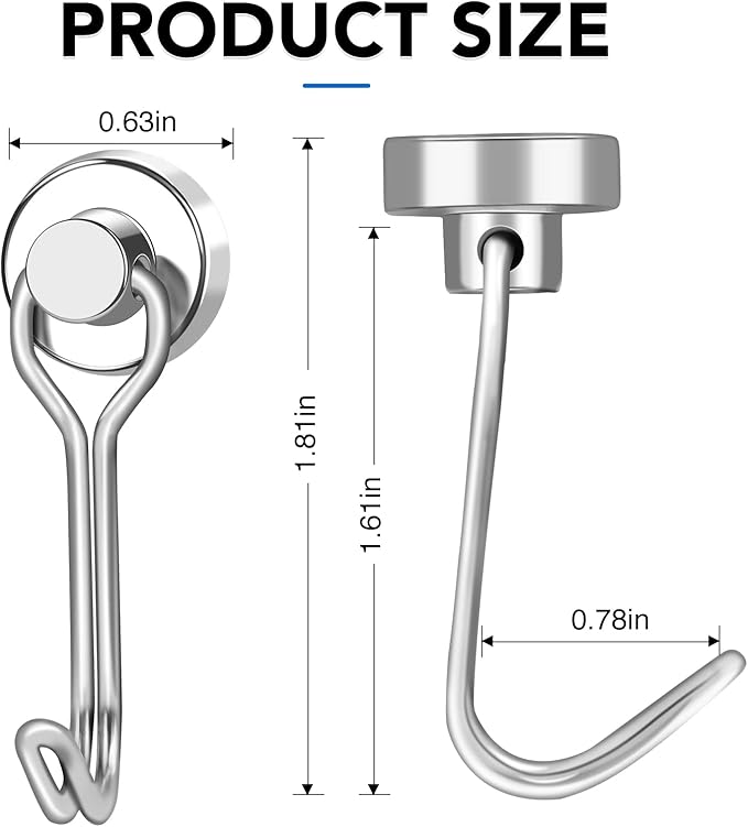 LOVIMAG Hooks, 30lbs+ Magnetic Magnet Hook 2025 Cruise Cabin Ship Essentials Heavy Duty Strong Refrigerator Fridge Hanging for Classroom Beach Vacation Kitchen Grills Home Mug Hanger (6 Pack), Silver