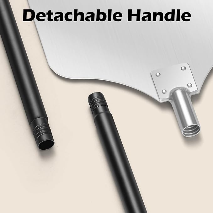 Leonyo 12IN Pizza Peel with Cutter, Aluminum Pizza Turning Peel Spatula Paddle in Long Adjustable Handle with Cutter Rocker(Extent Length 38.5IN to 49IN)