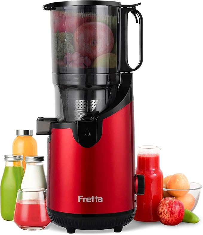 Cold Press Juicer Machines, Slow Masticating Juicer with 5.3" Extra Large Feed Chute Fit Whole Fruits & Vegetables, Self Feeding Effortless for Batch Juicing, BPA Free 250W (Red, 1.8L)