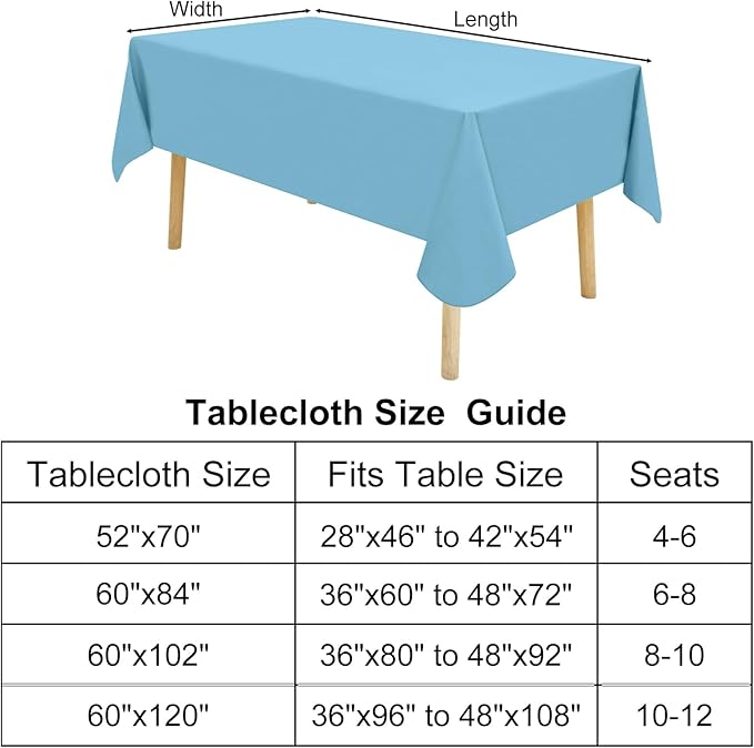 homing Rectangle Vinyl Tablecloth, Waterproof Spillproof Plastic Flannel Backed Table Cloth, Wipe Clean Table Cover for Dining, Buffet Parties and Camping (Aquamarine, 60" x 84")