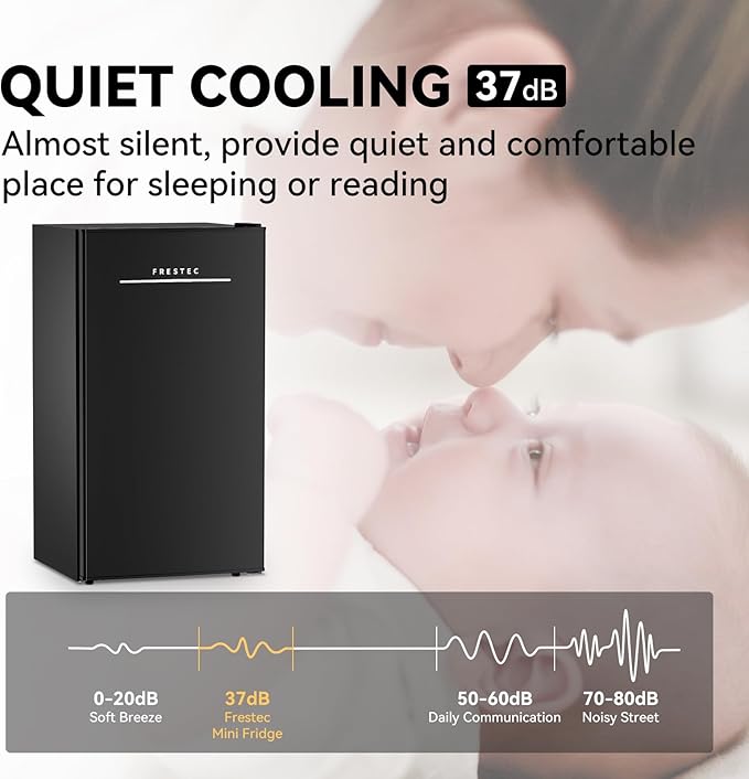 Frestec 3.2 Cu. Ft. Mini Fridge with Freezer Small Refrigerator, for Bedroom, Single Door, Energy Saving, Low Noise, Mini Fridge for Office (black)