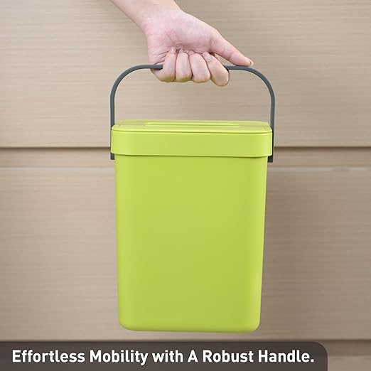 EKO Puro Wall-Mounted Trash Can with Lid, 1.32 Gal / 5L Hanging Trash Can, Small Kitchen Compost Bin for Counter Top, Mini Food Waste Bin (Green)